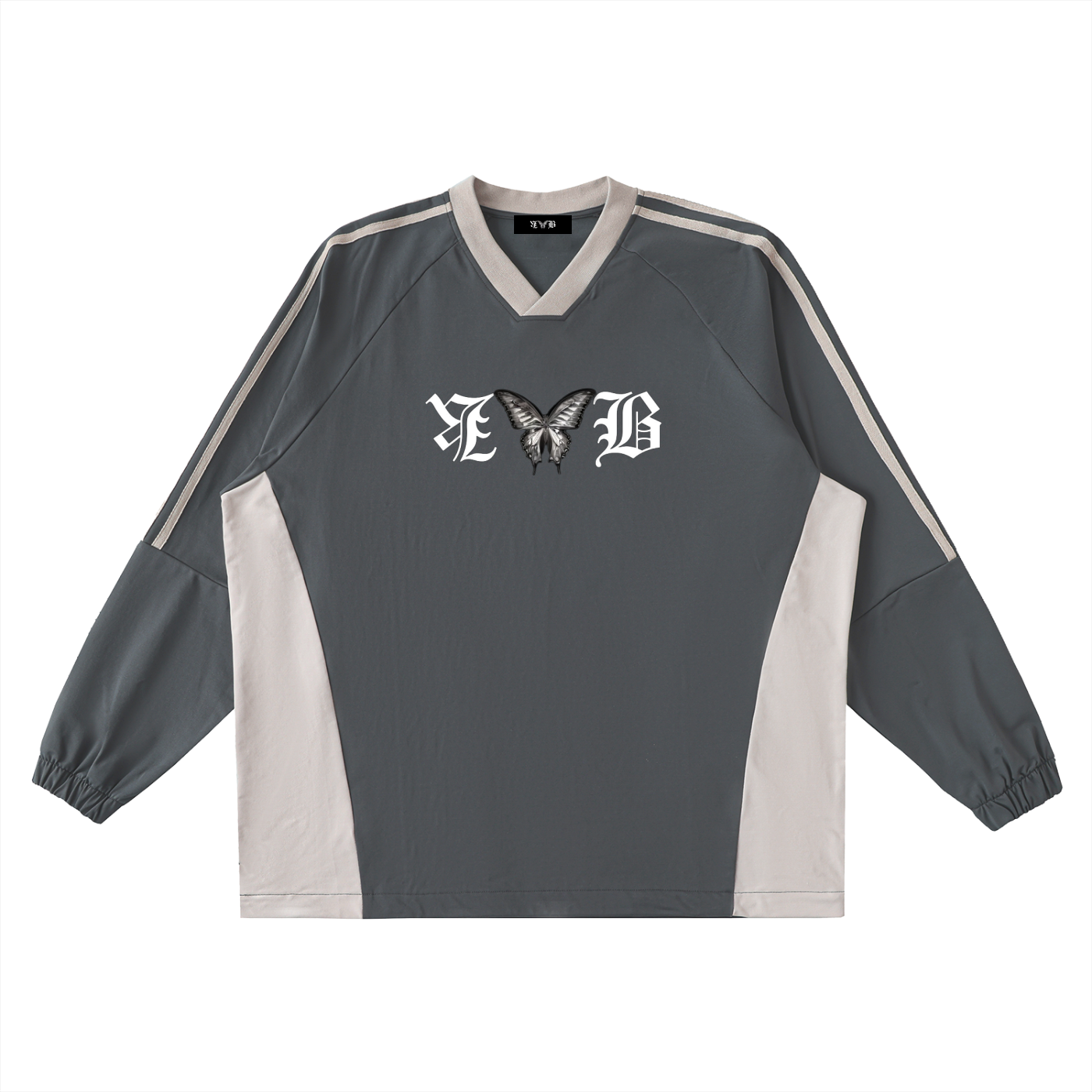 Color-Block V-Neck Long-Sleeve T-Shirt