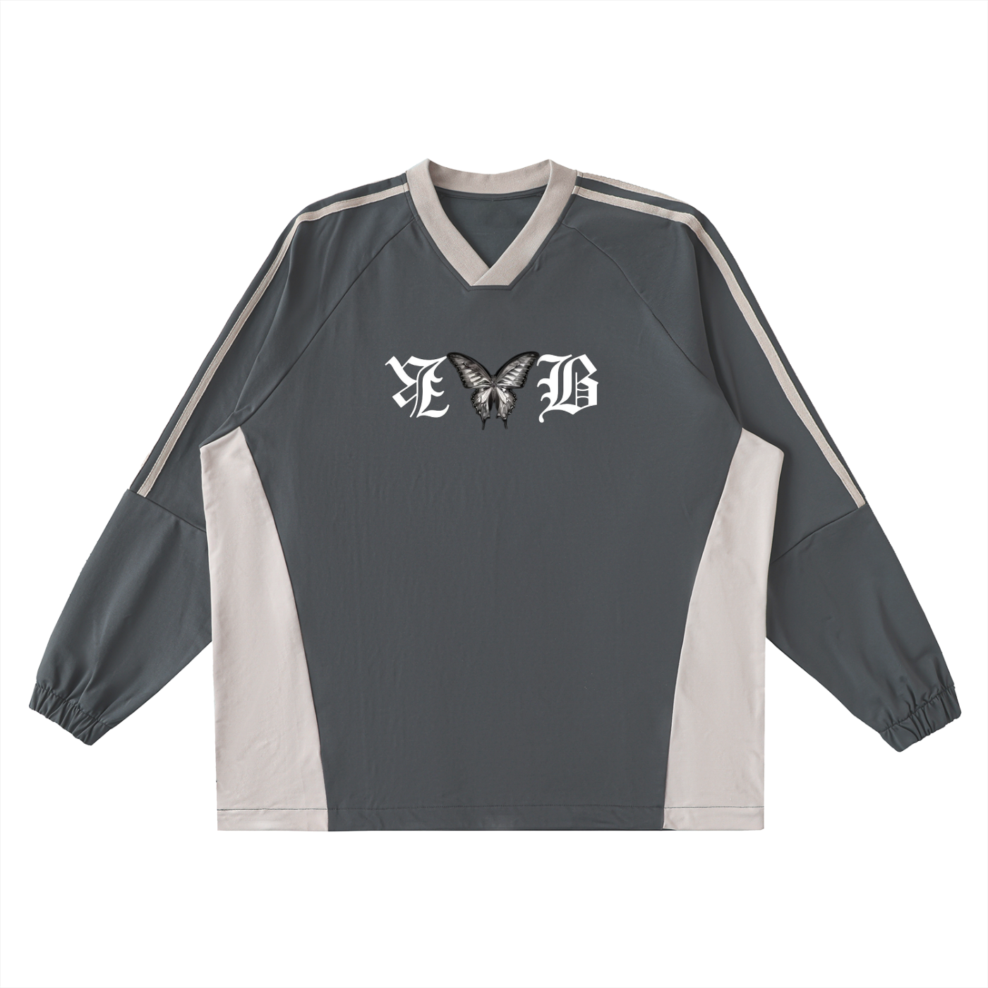 Color-Block V-Neck Long-Sleeve T-Shirt