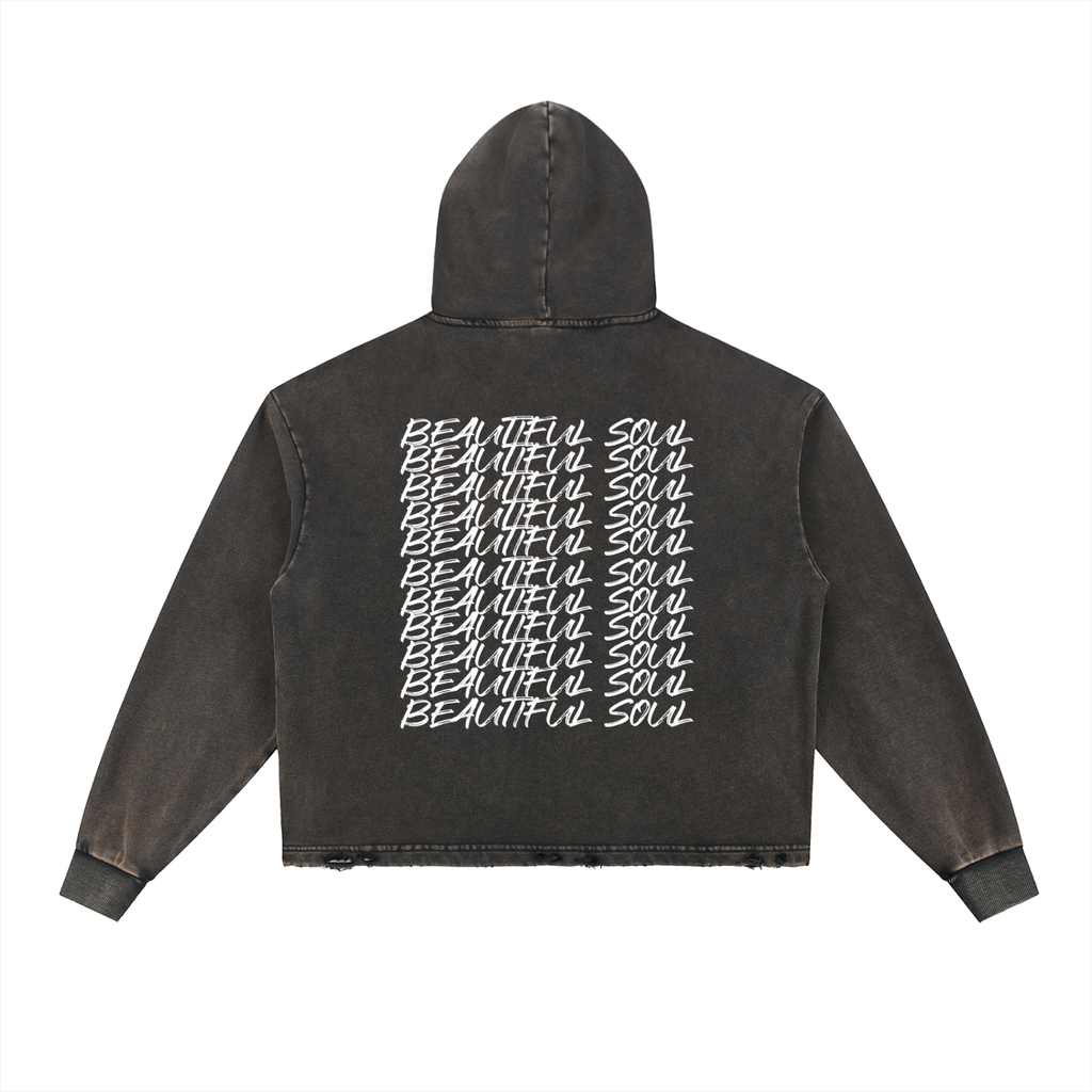 Vintage Washed Frayed-Hem Hoodie